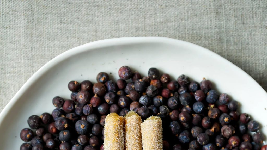 Yummy dessert from the Ledbury, London, containing blueberries and other sweet pastries